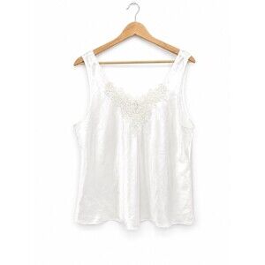 Enchanting White Satin Lace Trim Camisole Tank Top Size XL 18 Lingerie Sleepwear